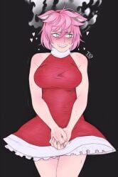 amy_rose animal_ears blush blushing_female breasts clothed female female_only green_eyes pink_hair short_hair sonic_(series) sonic_the_hedgehog_(series) tabletorgy thighs