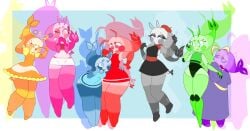 7girls alternate_universe big_thighs chubby_female clothed clown clown_girl dandy's_world genderswap_(mtf) mime mime_girl multiple_girls revealing_clothes roblox_game robot robot_girl rule_63 sfw shrimp shrimpo_(dandy's_world) shrimpopussy variations