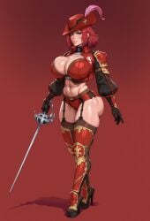 ai_generated big_lips bimbo bimbo_lips bimbofication breasts bubble_ass bubble_butt busty caked_up child_bearing_hips cleavage covered_nipples curves curvy curvy_body curvy_female curvy_figure dat_ass erect_nipples_under_clothes exposed_midriff fat_ass female female_only final_fantasy full_lips hat high_heels hourglass_figure huge_breasts logan_d micro_shorts navel_piercing original_character paag partially_clothed platform_heels red_hair red_mage shorts skin_tight solo_female thick thick_thighs thighhighs voluptuous