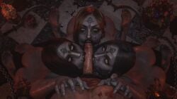 1boy 1boy3girls 3d 3d_(artwork) ass asymmetrical_hair bela_(resident_evil) blonde_female blonde_hair blowjob blowjob_face blowjob_pov brown_hair capcom cassandra_(resident_evil) collaborative_fellatio daniela_(resident_evil) dick_worship dirty_feet dirty_soles eye_contact eyes_open facial_markings feet fellatio fellatio_gesture fellatio_pov female fffm_foursome foursome glowing_eyes grey_skin group_sex hand_on_chest harem kneeling kneeling_oral_position licking licking_penis light_skin_male looking_at_viewer male male_pov mrvargas oral oral_sex penis precum resident_evil resident_evil_8:_village short_hair sisters tattoo triple_fellatio undead undead_female vampire vampire_girl yellow_eyes