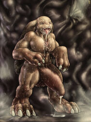 corruption drooling lagomorph male male_only mammal mot nightmare_fuel nude paws penis pubes rabbit saliva shiny sweat transformation