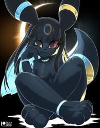animal_ears anthro black_eyes black_fur black_hair breasts eeveelution furry kemono legs_crossed looking_at_viewer nude nude_female paws pokémon_(species) pokemon pokemon_(species) rilex_lenov tagme tail umbreon
