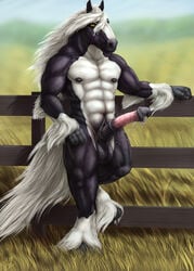 2015 abs anatomically_correct animal_genitalia balls big_balls big_penis clydesdale draft_horse equine erection full-length_portrait full_length furry hooves horse horsecock male male_only mammal muscles nipples nude pecs penis portrait precum shadowfenris solo standing yellow_eyes