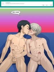 2boys black_hair cock dick ears gay jujutsu_kaisen kiss kissing kissing_while_masturbating light-skinned_male light_skin male male/male male_focus male_only masturbating masturbation mlm muffled_moaning nearphotison nipples penis question ring seated simple_background tagme thighs toge_inumaki white_hair yaoi yuta_okkotsu
