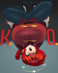 1girls big_breasts blue_eyes breasts busty captain_kirb clothing defeated defeated_heroine eyes_rolling_back female female_only huge_breasts knocked_out large_breasts legs_apart lying lying_on_back open_mouth png ranma-chan ranma_1/2 ranma_saotome red_hair shoes solo spread_legs spreading text thick_thighs unconscious wide_hips