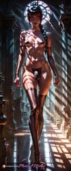 ai_generated baldur's_gate baldur's_gate_3 bangs bikini bikini_top black_bikini black_eyeshadow black_hair black_lipstick black_outfit black_thong bulge_through_clothing cleavage elf_ears eye_shadow flaccid flaccid_penis futanari goth gothic green_eyes hair_ornament high_heels makeup manofmidas mascara micro_bikini penis_bulge ponytail shadowheart shar_(baldur's_gate) sleeves small_breasts thong