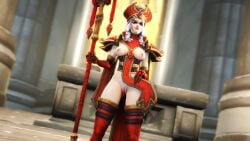 1girls 3d blizzard_entertainment female female_only glaif human human_(world_of_warcraft) light-skinned_female light_skin pussy sally_whitemane solo thighhighs warcraft white_hair world_of_warcraft