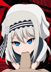 atelier_gons blowjob blue_eyes fellatio fully_clothed fully_clothed_female kaguya-sama_wa_kokurasetai_~tensai-tachi_no_renai_zunousen~ looking_at_viewer looking_up middle_school_student penis_in_mouth shirogane_kei teenage_girl teenager white_hair