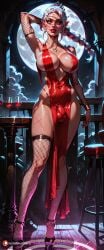 ai_generated armpits baldur's_gate baldur's_gate_3 bar bimbo bimbo_body bimbo_futa bimbo_lips bimbofication bimbofied black_eyeshadow bolt_on_tits bulge_through_clothing cleavage dickgirl elf_ears eye_shadow fake_breasts fishnet_sleeves fishnets flaccid flaccid_penis futa_only futanari green_eyes hair_ornament high_heels intersex makeup manofmidas mascara penis_bulge ponytail red_dress red_lipstick red_thong selune_shadowheart shadowheart sleeves white white_hair