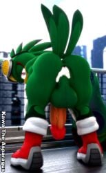 3d_(artwork) absurd_res animal_humanoid anthro ass avian balls beak big_balls big_penis bird bodily_fluids boots clothing cum digital_media_(artwork) english_text eyewear eyewear_on_head feathers footwear genital_fluids genitals gloves goggles goggles_on_head green_body handwear hi_res hoverboard huge_balls huge_cock humanoid humanoid_genitalia humanoid_penis jet_the_hawk kabalmystic_(modeler) kawa_the_asparagus looking_at_viewer male nude penis sega shoes smile solo sonic_(series) sonic_riders sonic_the_hedgehog_(series) tail text yaoi