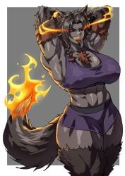 abs animal_ears female female female_only flaming_tail hellhound shorts sports_bra tail virgoart1509