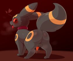 2023 2d_(artwork) ass ass black_body black_muzzle blush blush blushing_male cracker_(artist) eeveelution eyebrows game_freak heart-shaped_pupils heart_symbol highres in_heat looking_at_penis male male_only needy open_mouth orange_penis pokemon pokemon_(species) red_eyes saliva small_fangs small_male small_penis tail umbreon