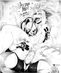 2025 5_fingers abs anthro areola bear big_breasts bodily_fluids breast_grab breasts contact_onomatopoeia cracked_wall drooling duo ear_piercing eye_patch eyebrows eyewear female female/female female_penetrated female_penetrating female_penetrating_female female_symbol fingers fish gender_symbol genital_fluids genitals giant_panda hair hair_over_eyes hand_on_breast heart_pupils hi_res impact_onomatopoeia long_hair looking_pleasured mammal marine mommy_kink monochrome muscular muscular_anthro muscular_female nipples non-mammal_breasts non-mammal_ears non-mammal_hair non-mammal_vulva onomatopoeia open_mouth open_smile penetration piercing plap pltnm06ghost pussy rika_espinosa_(foxlex) saliva sex sex_toy shark sharp_teeth signature smile sound_effects spanish_text strapon strapon_sex symbol tears tears_of_pleasure teeth text thick_thighs tongue tongue_out toying_partner translated vaginal_fluids vaginal_penetration vulva wu_li-hua_(pltnm06ghost)