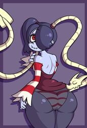 ass big_ass blue_hair cerealharem cerealharem_(artist) dat_ass female huge_ass leviathan_(skullgirls) panties red_eyes skullgirls smile solo squigly thighs zombie