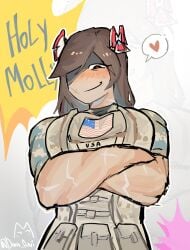 female forsaken_(roblox) guest_1337_(roblox) hands_on_breasts molly_(forsaken) molly_(guest_1337) muscles roblox