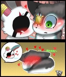 1boy 1girls anthro blush bunny_(piggy) bunny_ears bunny_girl chest_scar eye_bandaged female furry giggle happy_ending heart heart_eyes hehe kissing male neck_tuft oc piggy:_book_1 piggy_(game) roblox roblox_game scar the_end woflgame wolf wolf_boy