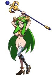 2d 2d_(artwork) artstyle_imitation ass big_breasts bracelet bracelets breasts censored censored_pussy commission completely_nude completely_nude_female female_focus female_only green_hair green_hair_female hair_over_breasts hair_over_nipples headwear heels hourglass_figure hourglass_figured_female huge_breasts kid_icarus kid_icarus_uprising long_hair looking_at_viewer neckwear niboonskull nude nude_female open_mouth open_mouth palutena skullgirls solo solo_female solo_focus staff voluptuous voluptuous_female