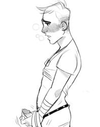 blush breathing_heavily gasp gay jerking_off male male_only masturbation panting penis precum precum_drip scout_(team_fortress_2) shirt_up solo solo_male team_fortress_2 yaoi