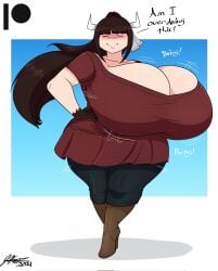 1girls 2d 2d_(artwork) 2d_artwork artjwink big_breasts bovine breasts breasts_bigger_than_head brown_hair brown_hair_female closed_eyes closed_eyes_female cow_ears cow_girl cow_horns dialogue digital_drawing_(artwork) digital_media_(artwork) female female_focus female_only furry furry_female furry_only hand_on_hip hips jwinkz large_breasts light_skin light_skinned_female sexy_body sexy_pose shortstack skirt solo solo_female solo_focus violet_(jwinkz) walking