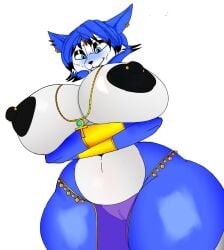 1girls ankh anthro areolae big_breasts blue_fur blue_hair blush blush bracelet breasts breasts breasts_out brown_nipples countershade_torso countershading crimson_redddd crossed_arms ear_piercing earrings female female_fox female_only fox furry gold_(metal) gold_jewelry half-closed_eyes headwear hips hourglass_figure krystal loincloth looking_down low-angle_view midriff navel navel_peek necklace nintendo nipple_piercing nipples pushing_breasts_up pussy slightly_chubby slightly_chubby_female slim_thick solo star_fox thick_thighs three-quarter_portrait tits_out transparent_clothing two_tone_fur white_background white_fur