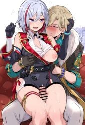 1boy 1boy1girl 1girls ai_generated ass aventurine_(honkai:_star_rail) big_breasts blonde_male blue_eyes blush duo exposed_breasts exposed_nipples female honkai:_star_rail honkai_(series) male mihoyo nipples penis short_hair topaz_(honkai:_star_rail)