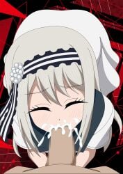 atelier_gons blowjob closed_eyes cum cum_in_mouth cumming_in_mouth fellatio fully_clothed fully_clothed_female kaguya-sama_wa_kokurasetai_~tensai-tachi_no_renai_zunousen~ looking_at_viewer looking_up middle_school_student penis_in_mouth shirogane_kei teenage_girl teenager white_hair