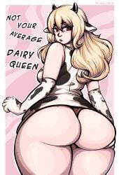 ass ass_focus ass_grab big_ass cow_ears cow_girl cowgirl dairy_queen dress horns huge_ass looking_at_viewer massive_ass monster_girl oc pale_skin plump plump_ass red_eyes thick_ass thick_legs thick_thighs vickiara