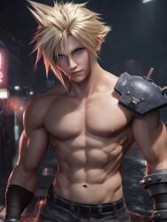 1boy ai_generated blonde_hair blue_eyes cloud_strife final_fantasy final_fantasy_vii gay male_only muscular topless white_skin yaoi