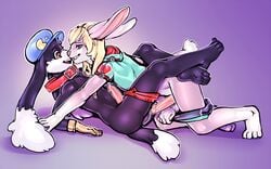 balls biting_lip blonde_hair bottomless clothed clothing collar cum erection hair half-dressed happy klonoa klonoa_(series) lagomorph laini long_ears male mammal monamoo nude penis precum rabbit red_eyes smile yaoi