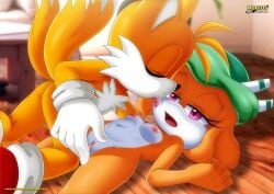 1boy 1girls anthro ass bbmbbf blush breasts closed_eyes coral_the_betta female licking licking_face male male/female masturbation mobian_(species) mobius_unleashed nipples nude open_mouth palcomix pussy pussy_juice sega sonic_(series) sonic_the_hedgehog_(series) tails tails tails_the_fox tongue tongue_out