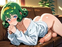 ai_generated futanari green_hair intersex oc shy