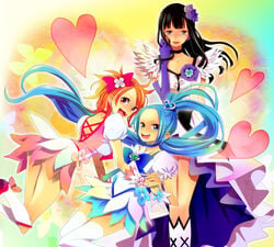 3girls black_hair blue_eyes blue_hair blue_skirt boots bow clothing cosplay cure_blossom cure_blossom_(cosplay) cure_marine cure_marine_(cosplay) cure_moonlight cure_moonlight_(cosplay) dress eyelashes female female_only flower hair_ornament heart heartcatch_precure! himerinco knee_boots long_hair magical_girl multiple_girls nami nefertari_vivi nico_robin one_piece orange_eyes orange_hair ponytail pre-timeskip precure pretty_cure purple_eyes short_hair single_elbow_glove single_glove skirt small_breasts stockings thighhighs tied_hair