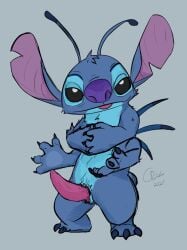 4_arms 4_fingers alien animal_genitalia antennae_(anatomy) anthro aroused back_spines blue_body blue_fur blue_nose charbold claws dipstick_antennae disney erection experiment_(lilo_and_stitch) feet fingers fur genital_slit genitals head_tuft lilo_and_stitch male male_only multi_arm multi_limb multicolored_antennae notched_ear nude penis simple_background solo stitch_(lilo_and_stitch) toes tuft