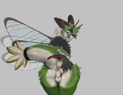 anthro anus arthropod ass balls black_body black_fur blue_eyes fur genitals green_body green_fur hi_res insects ishiru lepidopteran loose_anus male moth perineum pink_anus presenting presenting_anus solo solo_male spread_anus spreading white_body white_fur