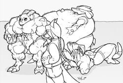 anthro black_and_white clothing comic crossover digimon dragon dragoneer drakemohkami growth inflation lucario male male_only monochrome muscle_growth nintendo penis_growth pokemon pokemon_(species) video_games