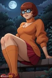 1girls ai_generated artist_name black-framed_eyewear black_eyes breasts brown_hair cartoon_network cleavage full_moon glasses hanna-barbera hi_res kneehighs large_breasts looking_at_viewer medium_breasts moon night night_sky orange_socks orange_sweater outdoors parted_lips pleated_skirt red_footwear red_skirt rule34lab scooby-doo shoes short_hair sitting skirt sky smile socks solo sweater turtleneck turtleneck_sweater velma_dinkley warner_brothers