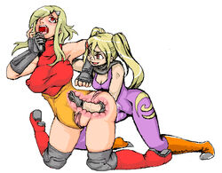 2girls anal anal_fisting anal_insertion blonde_hair blush character_request cross_section deep_fisting deep_penetration elbow_deep elbow_deep_anal_fisting elbow_deep_fisting female fisting insertion large_insertion long_hair masochist multiple_girls object_insertion open_mouth pain penetration ponytail red_eyes saliva screaming tied_hair x-ray