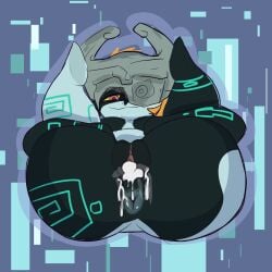 1:1 absurd_res after_sex anthro ass bodily_fluids cum cum_in_pussy cum_in_vagina cum_inside female genital_fluids genitals headgear hi_res humanoid imp leaking_cum looking_at_viewer midna nintendo not_furry nude pussy smile solo spicykiwi spreading the_legend_of_zelda twili twilight_princess vulva