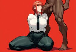 abs ai_generated aipixelporn big_ass big_breasts big_penis blacked blowjob dark-skinned_male female makima_(chainsaw_man) muscles nude
