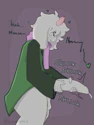 2025 anthro baggy_clothing balls big_penis blush blush_lines both_hands_on_cock bovid climax cloak clothed clothing cock cum deltarune digital_media english_text eyebrows eyelashes eyes_half_open femboy feminine_male fluffy foreskin fur furry genitals glasses hair heart heart_symbol highres horns humanoid_penis long_foreskin looking_at_penis looking_down male mammal masturbation messy_hair moaning onomatopoeia open_mouth penis ralsei ralsei_with_white_fur ramenkiu scarf side_view simple_background simple_shading solo solo_focus standing text thick_thighs toby_fox uncircumcised undertale undertale_(series) unretracted_foreskin