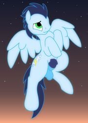 animal_genitalia balls cutie_mark equine flat_colors flying friendship_is_magic front_view horsecock male male_only mammal my_little_pony pegasus penis penis_tip petrock sheath soarin_(mlp) solo spread_wings wings wonderbolts_(mlp)