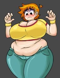 1girls bbw big_breasts blush breasts busty chubby chubby_female clothing female female_only genderswap_(mtf) huge_breasts large_breasts looking_at_breasts looking_at_self looking_down maikyoh orange_hair pants png rule_63 scott_pilgrim scott_w_pilgrim shirt solo thick_thighs wide_hips