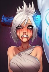 ai_generated blood_drip blood_splatter blood_stain death ear_penetration female futa_on_female futanari guro implied_rape intersex kindred league_of_legends revenant_ai riven skull_flossing skull_fucking