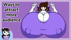 aged_up blush breasts breasts_bigger_than_head brown_hair double_v earrings erect_nipples erect_nipples_under_clothes gigantic_breasts grin huge_breasts huge_breasts hyper_breasts jaiden jaiden_animations looking_at_viewer massive_breasts massive_tits milf mommy naughty_smile prismal_dynamo purple_shirt shirt smile