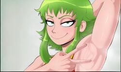 2025 ai_generated armpits arms_up green_eyebrows green_eyes green_hair gumi megpoid_gumi shadman_(style) shadman_homage vampiregurl vampiregurl_(artist) vocaloid