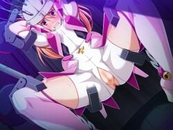 anus blush bodysuit bondage bondage boots bound brown_eyes brown_hair censored clenched_teeth female forced_orgasm gentle_sasaki helmet long_hair looking_at_viewer m_legs magical_girl mosaic_censoring official_art orange_hair pink_thighhighs prism_shine pussy restrained sex_machine shindou_hikari solo soukou_senki_prism_reica soukou_senki_prism_shine spread_legs stationary_restraints sweat teeth thighhighs wide_spread_legs