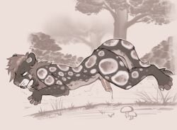 anthro bodily_fluids closed_eyes cum cum_on_ground erection fangs felid genital_fluids hair hi_res lying male mammal markings monochrome nude on_front open_mouth outside plant seraphictiger short_hair shrub side_view solo spots spotted_arms spotted_back spotted_legs spotted_markings spotted_tail tail tail_markings teeth tree