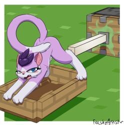 anthro bent_over blush boat breasts feeshyartist felid feline female hanging_breasts heart_eyes heart_symbol hi_res imminent_sex mammal microsoft minecraft minecraft_sheep_fucker mizu_(feeshyartist) mojang philikkahn piston sex_toy slime solo stretching vehicle watercraft xbox_game_studios