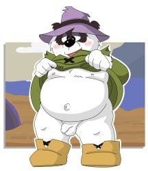 2025 absurd_res anthro balls bear belly black_nose blush clothing flaccid genitals giant_panda hat headgear headwear hi_res humanoid_genitalia humanoid_penis kemono male mammal moeouji moobs navel nipples overweight overweight_male penis sancho_panda small_penis smile solo the_adventures_of_don_coyote_and_sancho_panda