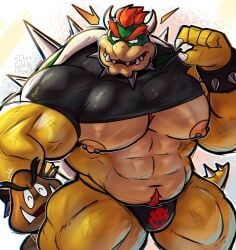 1boy athletic_anthro athletic_male bara bowser dilf huge_muscles its_coldpizzart mario_(series) muscular muscular_male older_male
